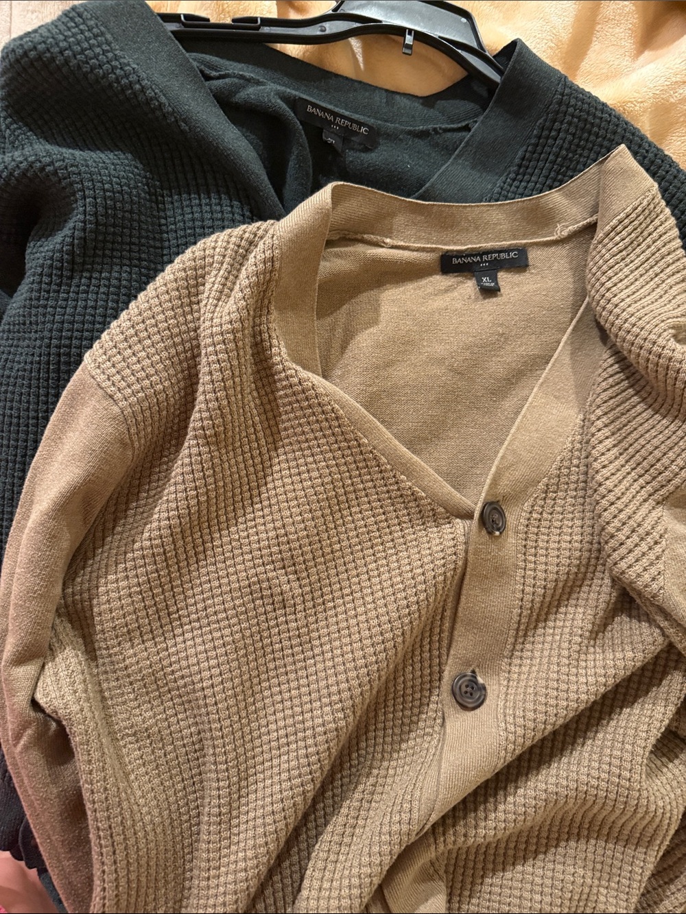 Banana Republic Green and Camel Waffle Knit Cardigans